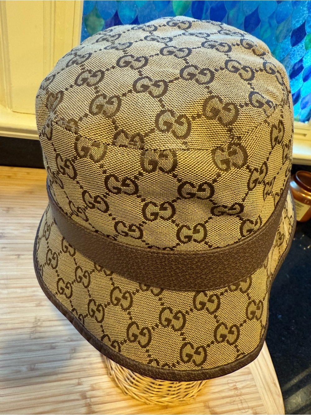 Gucci Brown GG Monogram Bucket Hat with Leather Band - Picture 3 of 6